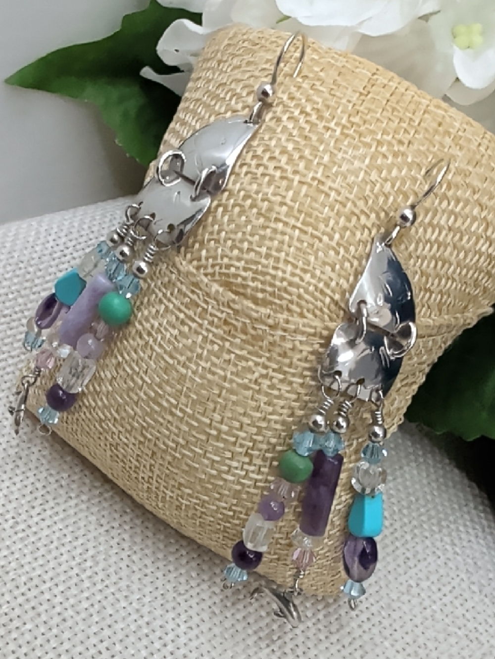 Signed Sterling Silver Dolphin Artisan Chandelier Earrings FL Keys 1990s - Picture 6 of 17